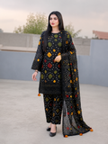 Black Chunri Printed Unstitched Lawn 3 Piece Suit With Dupatta