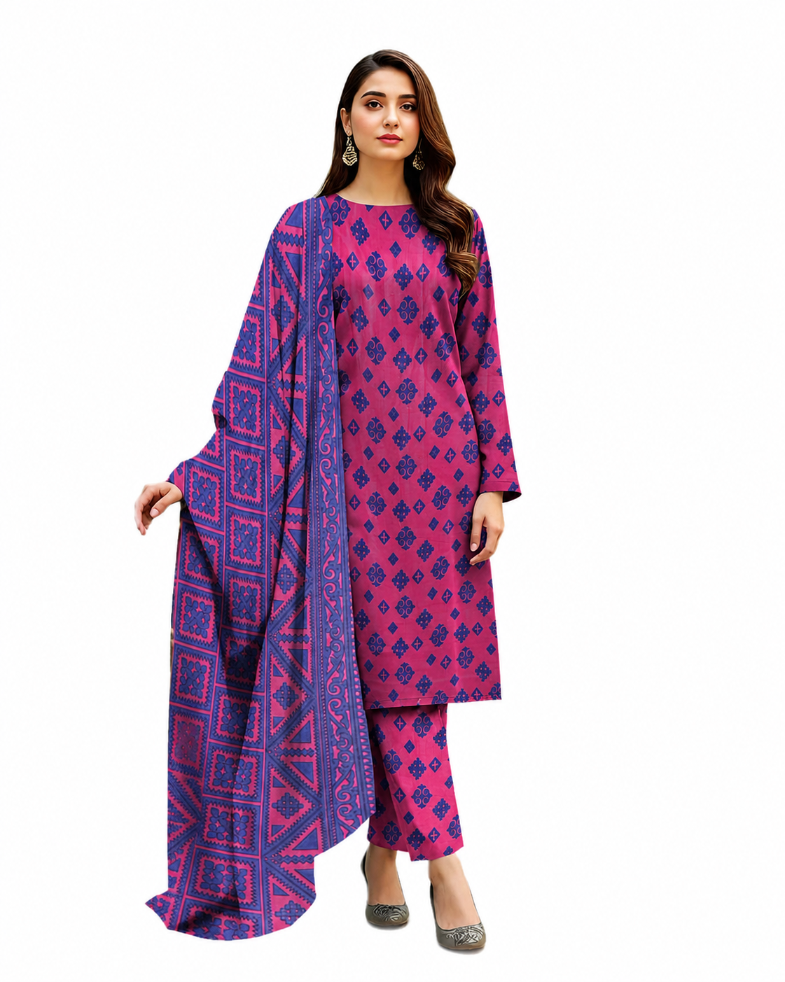 3 Piece Printed Lawn Suit with Dupatta for Women 1027