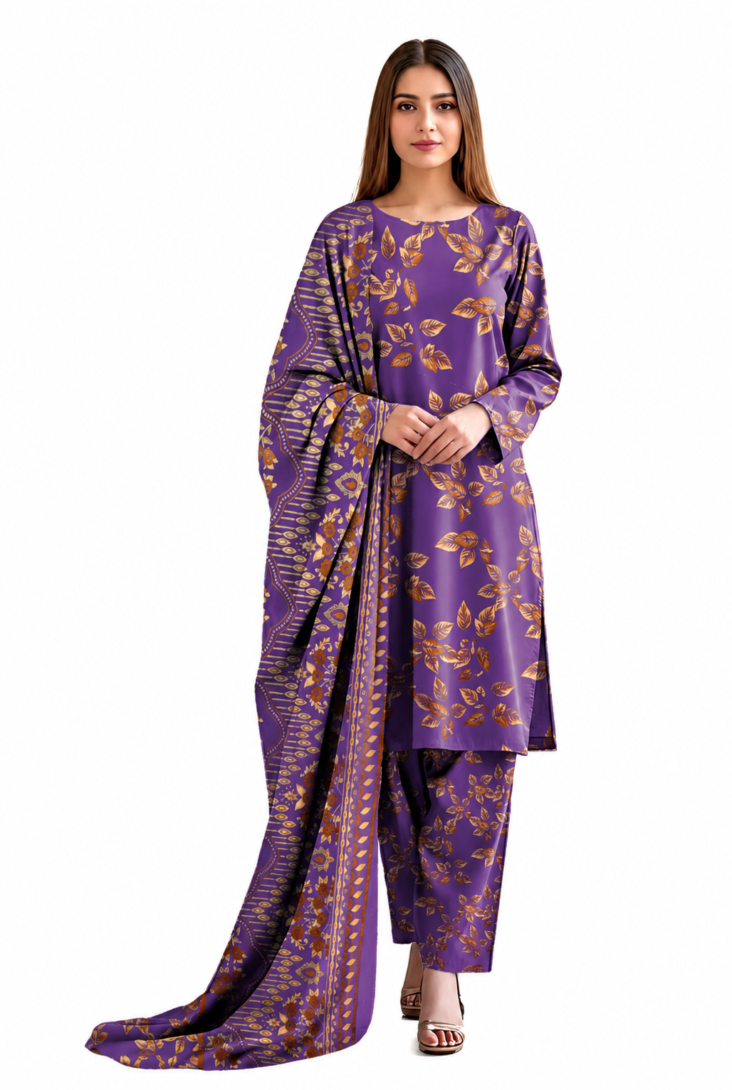 3 Piece Printed Lawn Suit with Dupatta for Women 1011