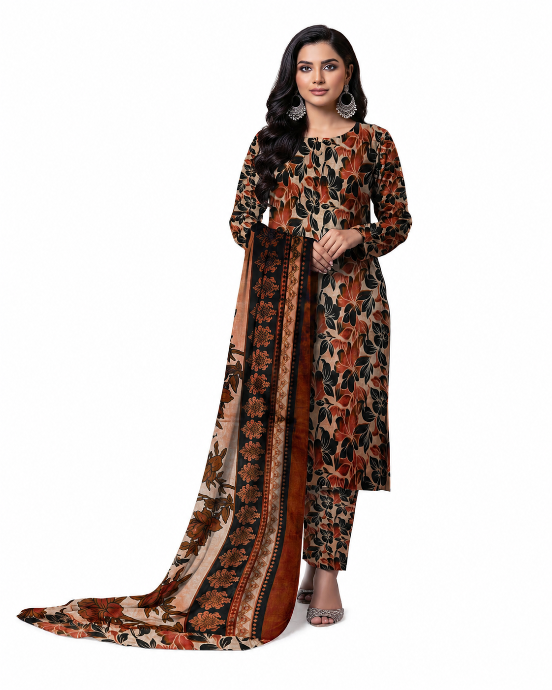 3 Piece Printed Lawn Suit with Dupatta for Women 1001