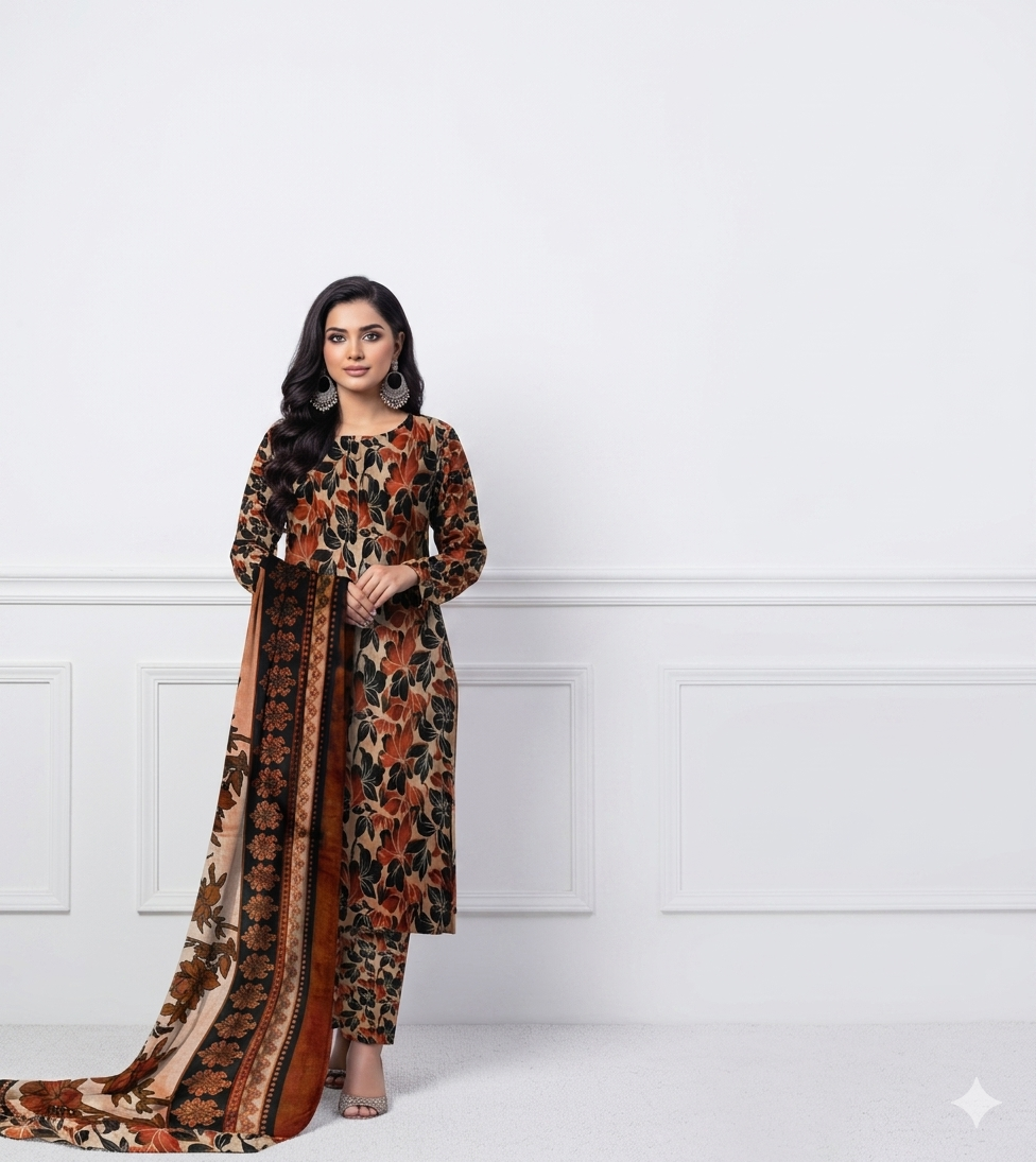 3 Piece Printed Lawn Suit with Dupatta for Women 10221
