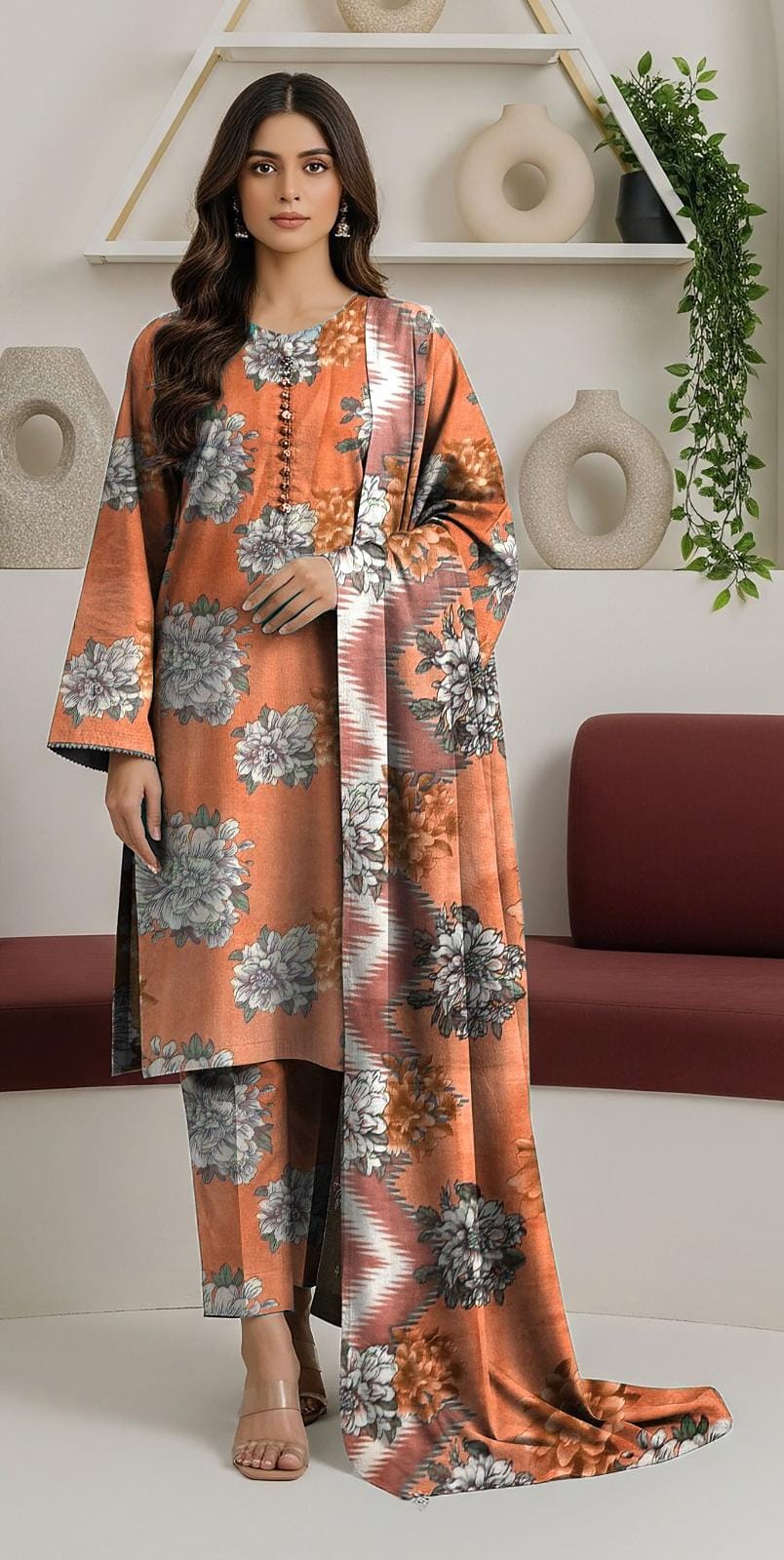 3 Piece Printed Lawn Suit with Dupatta for Women 1030