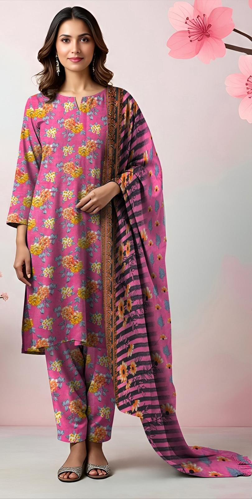 3 Piece Printed Lawn Suit with Dupatta for Women 1029