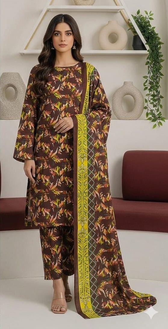 3 Piece Printed Lawn Suit with Dupatta for Women 1022
