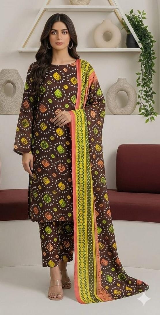 3 Piece Printed Lawn Suit with Dupatta for Women 1026