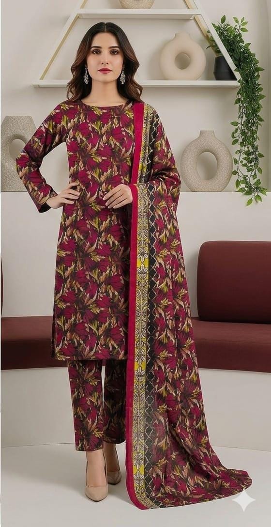 3 Piece Printed Lawn Suit with Dupatta for Women 1025