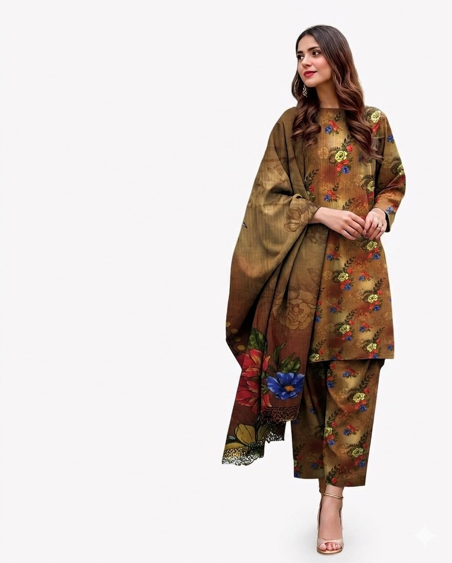 Floral 3-Piece Lawn Suit – Elegant Summer Wear 1007