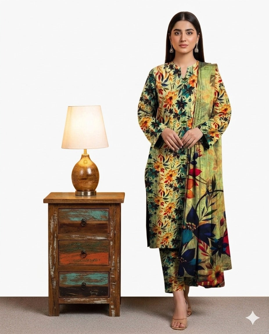 Floral 3-Piece Lawn Suit – Elegant Summer Wear 1004