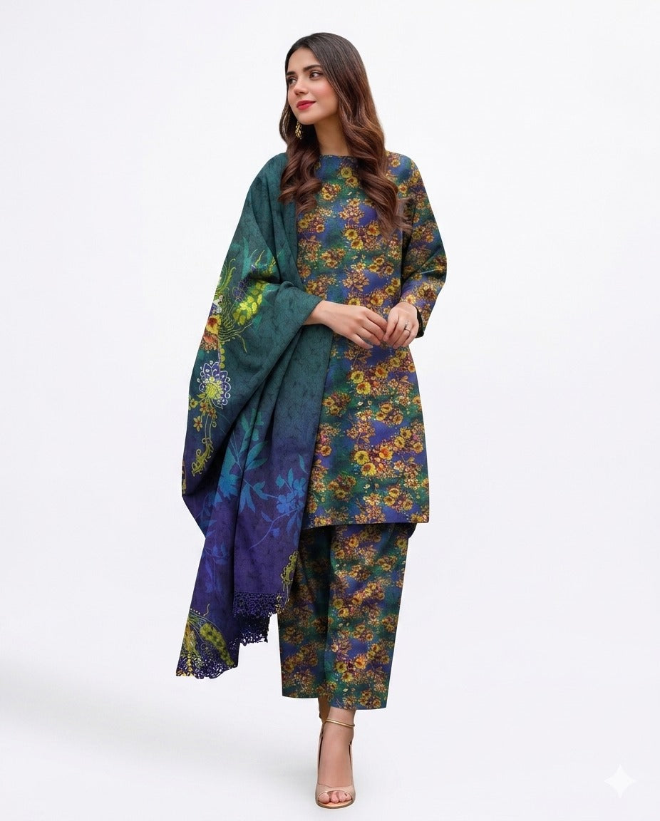 Floral 3-Piece Lawn Suit – Elegant Summer Wear 1014