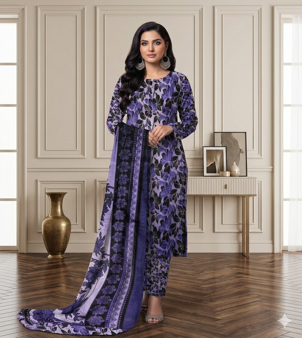 3 Piece Printed Lawn Suit with Dupatta for Women 1021