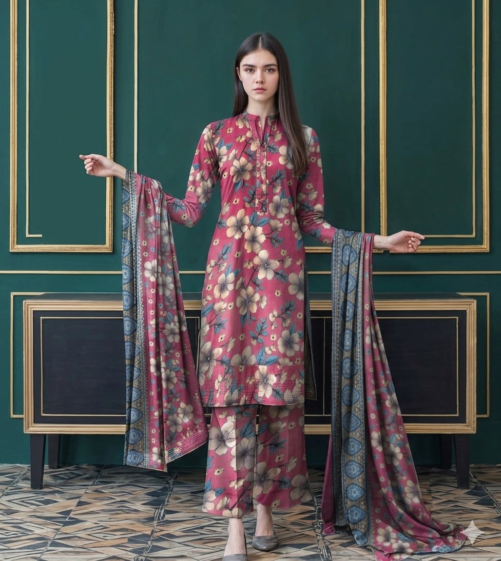 3 Piece Printed Lawn Suit with Dupatta for Women 1013