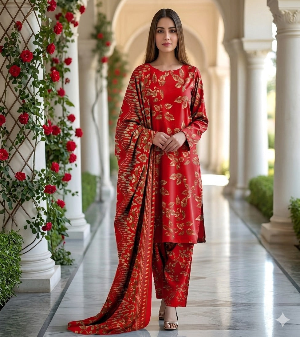 3 Piece Printed Lawn Suit with Dupatta for Women 1012