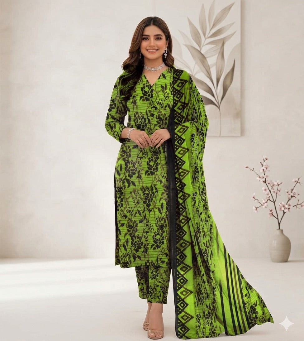 3 Piece Printed Lawn Suit with Dupatta for Women 1014