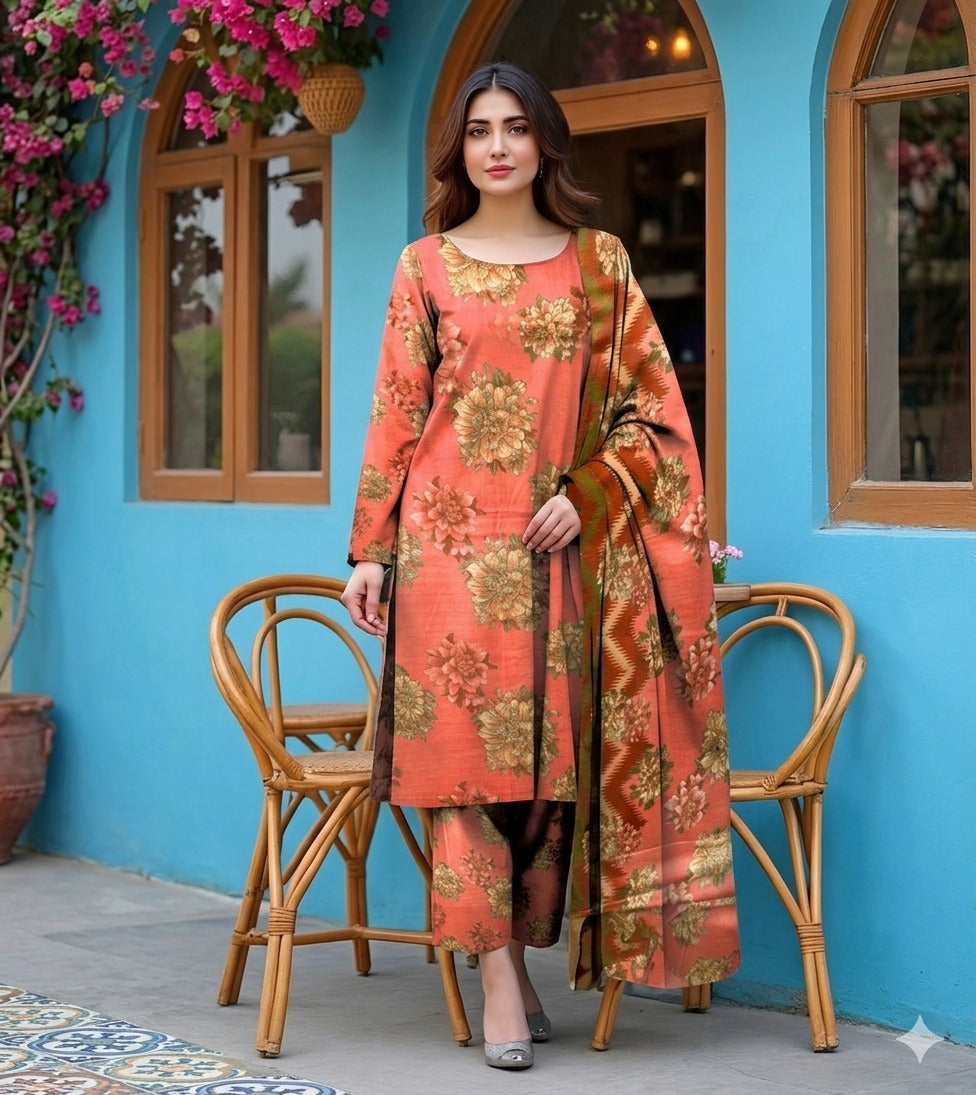 3 Piece Printed Lawn Suit with Dupatta for Women 1019
