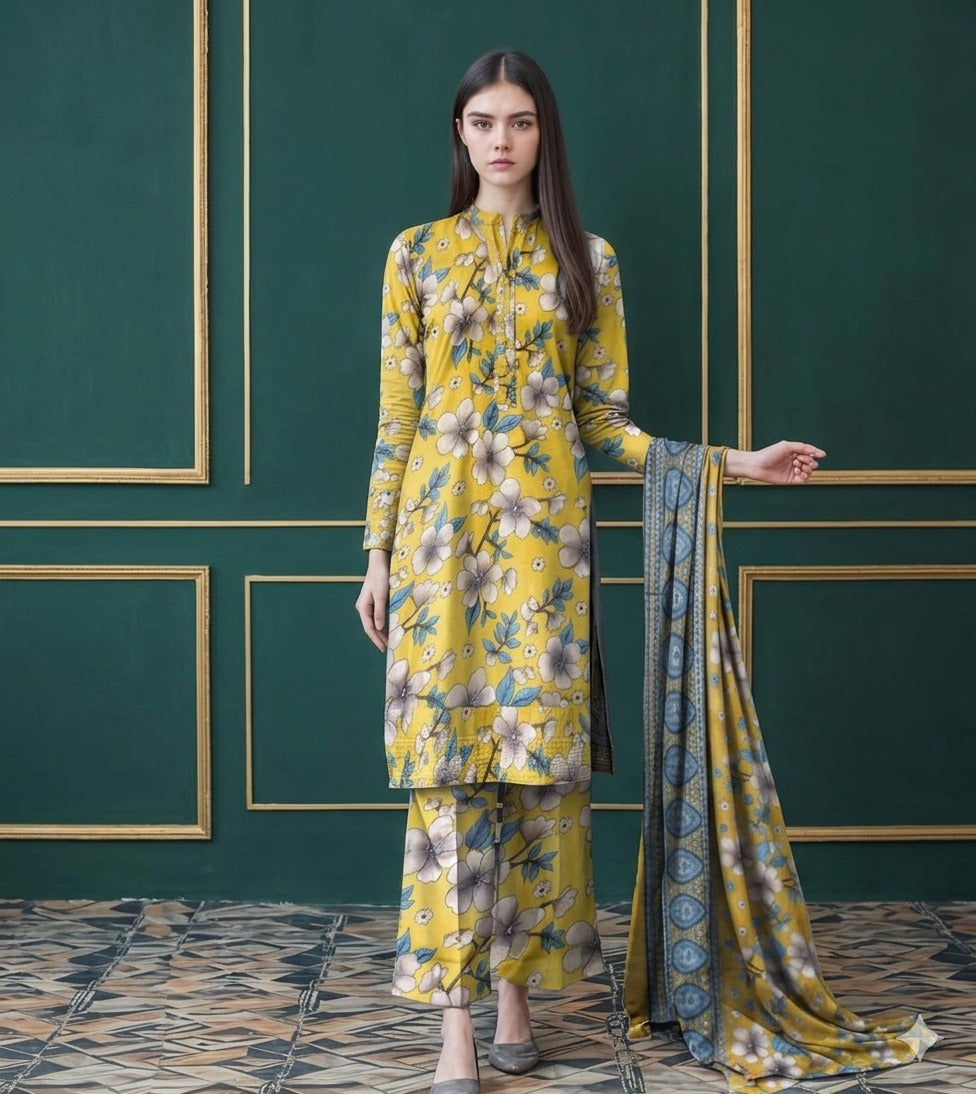 3 Piece Printed Lawn Suit with Dupatta for Women 1016