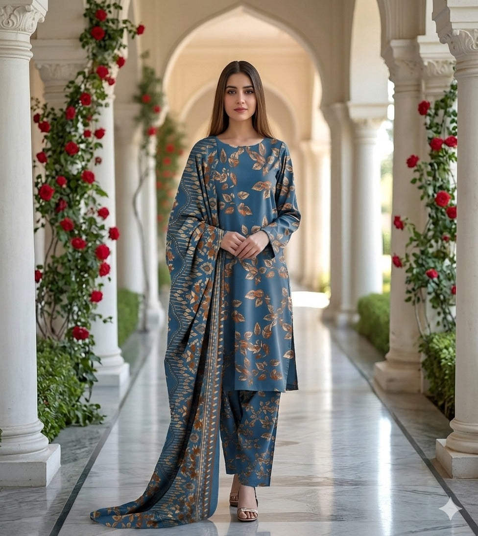 3 Piece Printed Lawn Suit with Dupatta for Women 1010